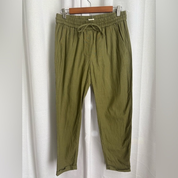 J. Crew Pants 4 Green Linen Blend Pull On Tapered High Rise Drawstring‎ 0320 - Picture 1 of 10